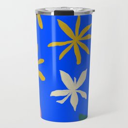 Colorful Flowers on Neon Cobalt Blue Travel Mug