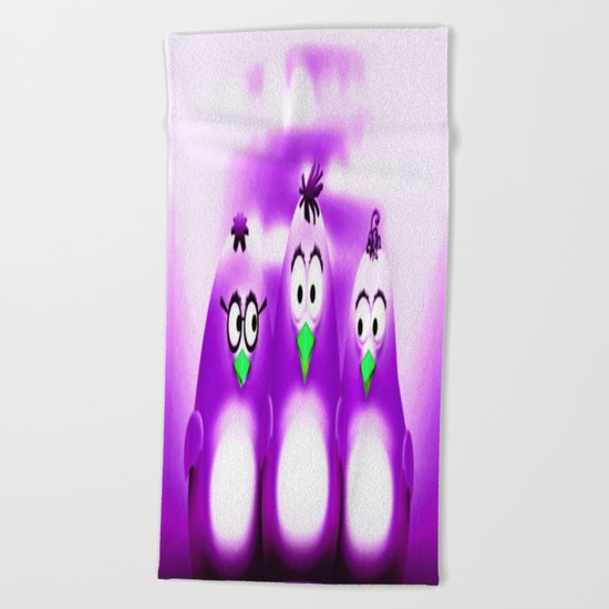 Penguin Triplet Purple Beach Towel