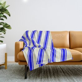 [ Thumbnail: Beige and Blue Colored Lined/Striped Pattern Throw Blanket ]