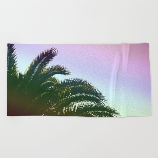 Palm Leaves - Tropical Sky - Chilling Time Beach Towel