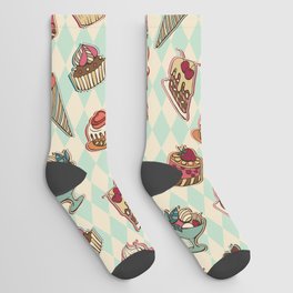 Vintage Pastries Sweets on Apple Green Socks