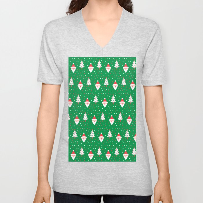 Tree Santa Claus Decorative Christmas Patterns V Neck T Shirt