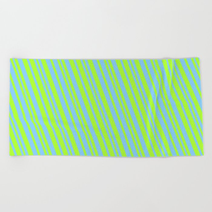 Light Green & Light Sky Blue Colored Lines/Stripes Pattern Beach Towel