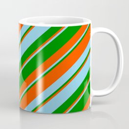 [ Thumbnail: Red, Sky Blue, and Green Colored Stripes/Lines Pattern Coffee Mug ]