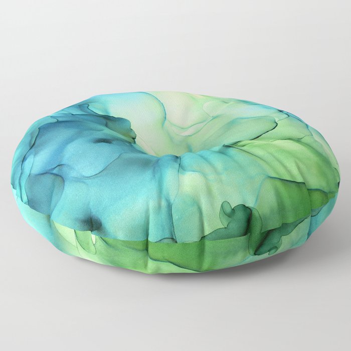 Blue Green Spring Marble Abstract Ink Painting Floor Pillow