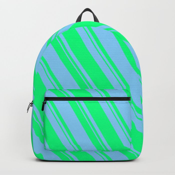 Light Sky Blue and Green Colored Pattern of Stripes Backpack