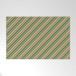 [ Thumbnail: Sea Green and Light Salmon Colored Striped/Lined Pattern Welcome Mat ]