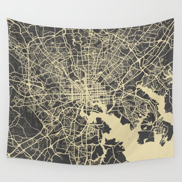 Baltimore map yellow Wall Tapestry by Map Map Maps  Society6