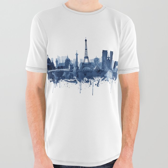 Paris Skyline Watercolor Blue, Art Print By Synplus All Over Graphic Tee