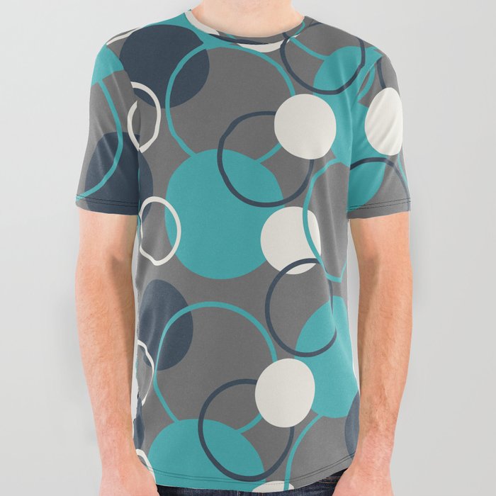 dark blue and white graphic tee