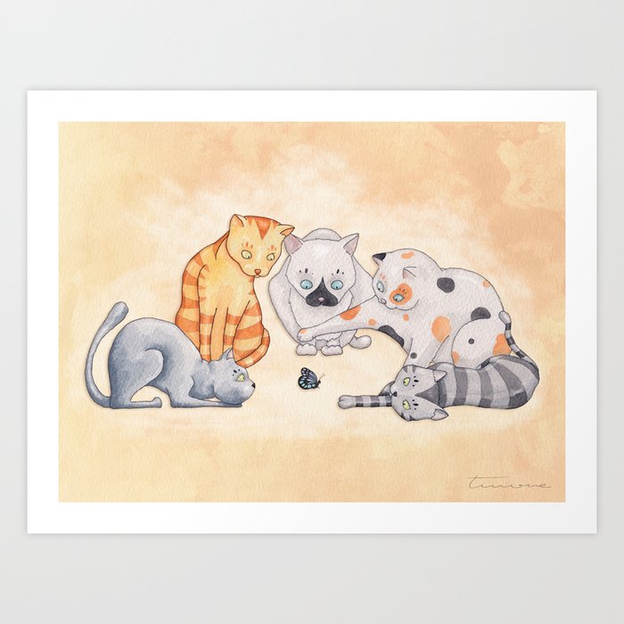 Cats and Butterfly Art Print