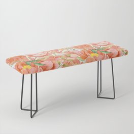 Coral Watercolor English Garden Flowers Bench