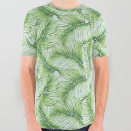 Watercolor Tropical Jungle Palm Leaves All Over Graphic Tee