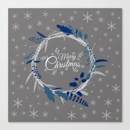 Winter Merry Christmas Branch blue Canvas Print