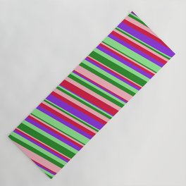 [ Thumbnail: Eye-catching Light Pink, Crimson, Purple, Light Green, and Forest Green Colored Stripes Pattern Yoga Mat ]