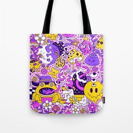 Colorful Funky 90s Smiley Trip Sketch Doodle Tote Bag