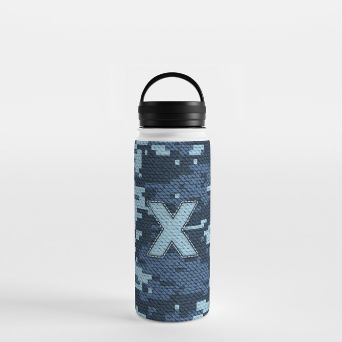 Personalized X Letter on Blue Military Camouflage Air Force Design, Veterans Day Gift / Valentine Gift / Military Anniversary Gift / Army Birthday Gift iPhone Case Water Bottle