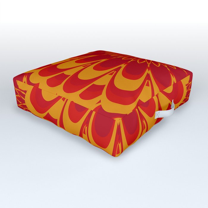 Summer Mandala Celebration in Vibrant Red & Yellow Outdoor Floor Cushion