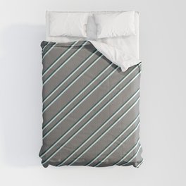 [ Thumbnail: Gray, Dark Slate Gray, and Light Cyan Colored Striped/Lined Pattern Comforter ]