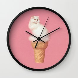 Cat Ice Cream - Pink Wall Clock
