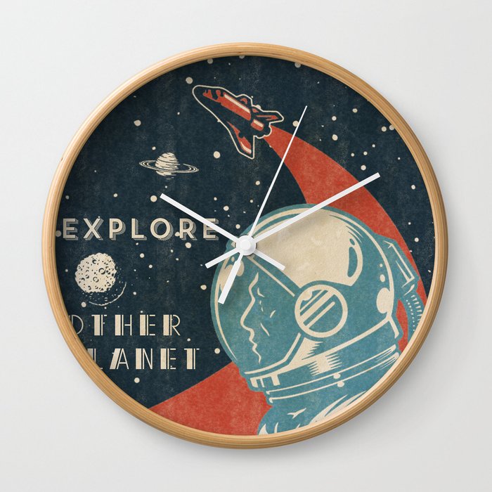 Explore other planet - Vintage space poster #3 Wall Clock