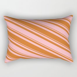 [ Thumbnail: Light Pink & Chocolate Colored Striped Pattern Rectangular Pillow ]