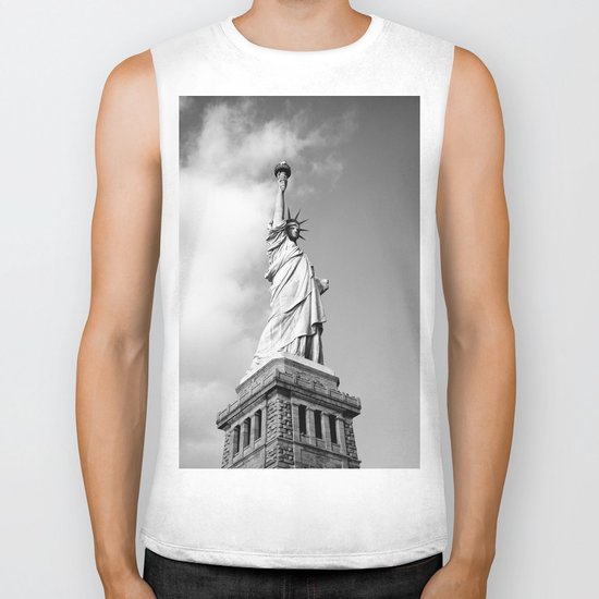 statue of liberty 4 black white Biker Tank