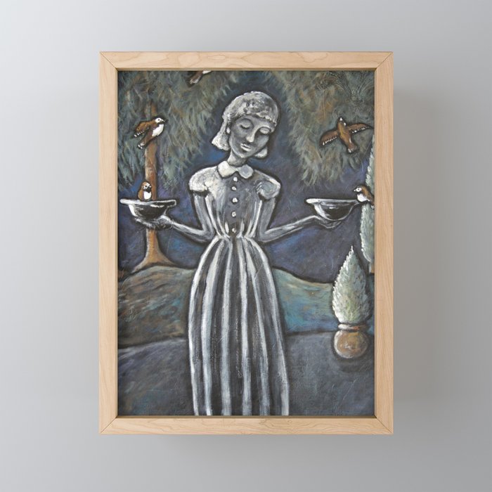 Little Wendy Bird Girl Statue Framed Mini Art Print By