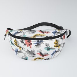 Geometric Dinos // non directional design white background multicoloured dinosaurs shadows Fanny Pack
