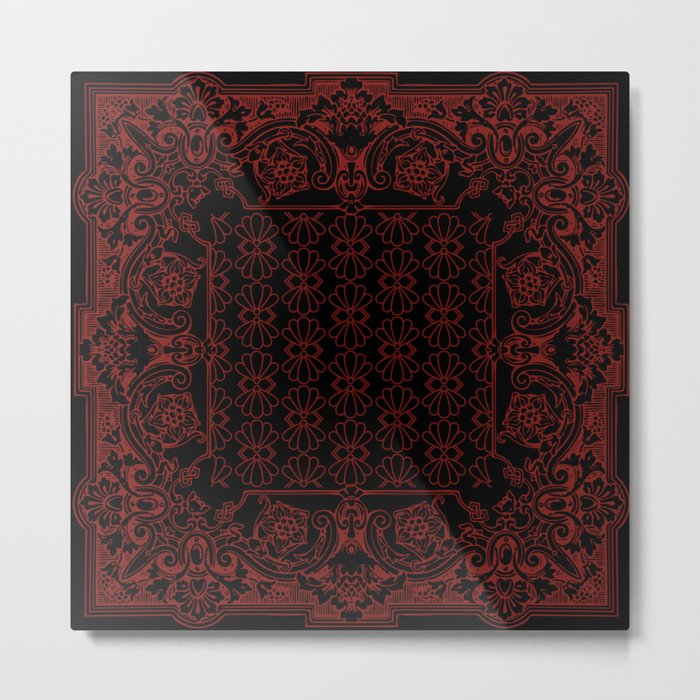 Bandana Inspired Pattern | Red on Black Metal Print