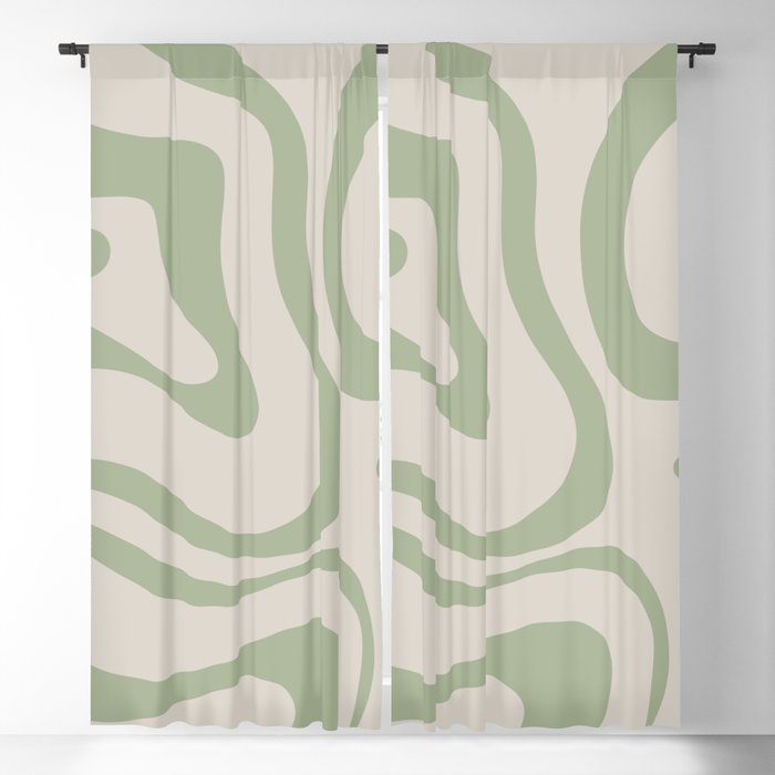 Liquid Swirl Abstract Pattern in Almond and Sage Green Blackout Curtain