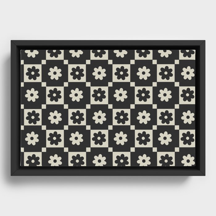 Checkered Daisy - Black ink Framed Canvas