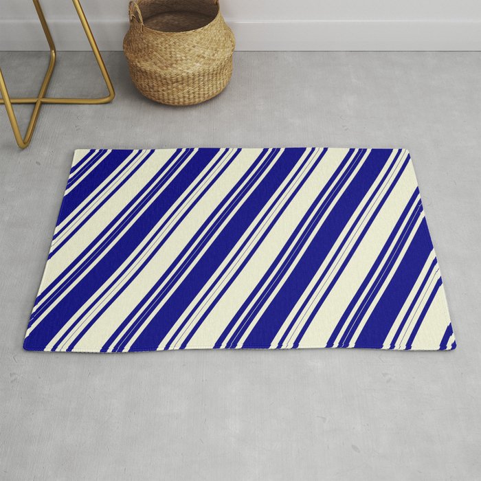 Blue and Beige Colored Lines Pattern Rug