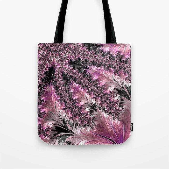 Funky Fun Elegant Feminine Girly Pink Black Trendy Stylish Feathers Delicate Intricate Fractal Art Tote Bag