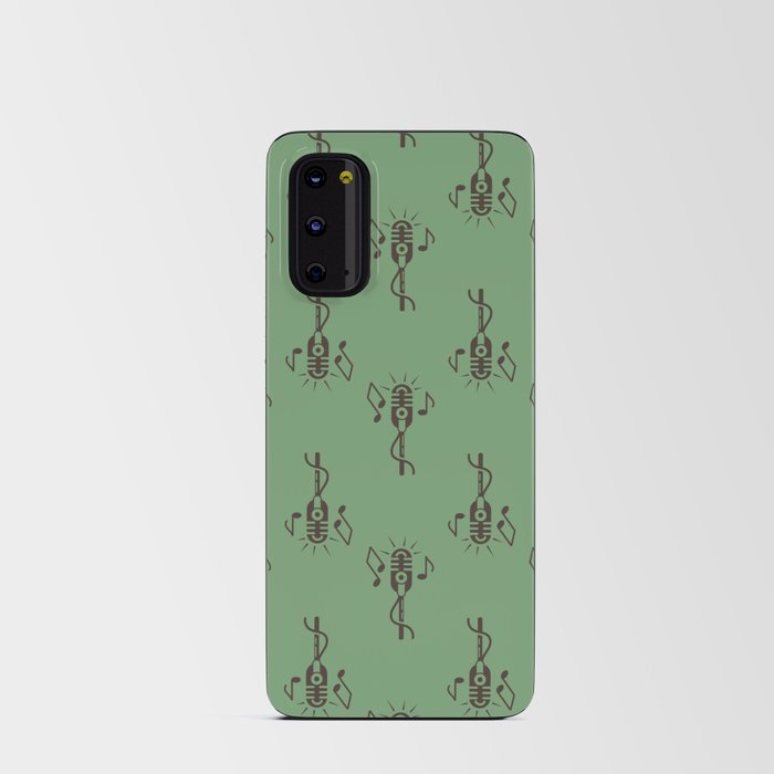 Black Retro Microphone Pattern on Vintage Green Android Card Case