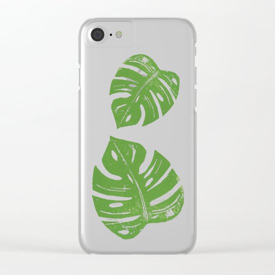 Linocut Monstera Leaf Pattern Clear iPhone Case