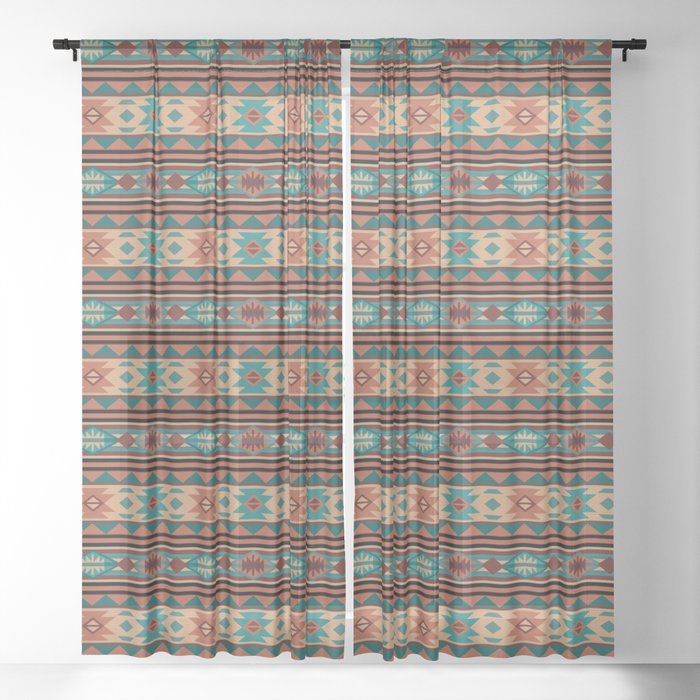 Southwest Design Turquoise Terracotta Sheer Curtain