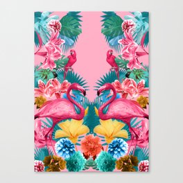 Flamingo and Tropical garden Canvas Print