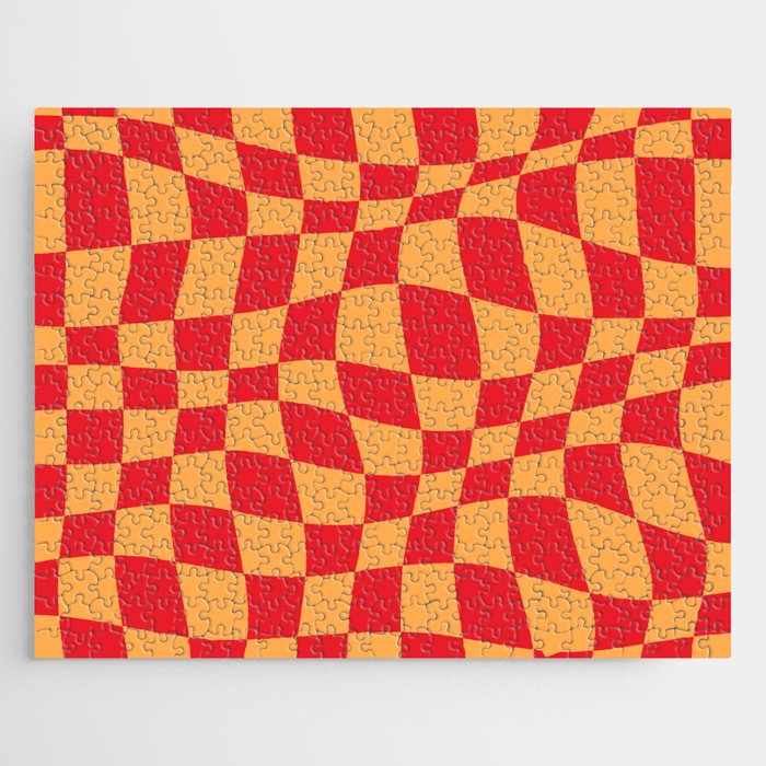 Warped Checkered Pattern (red/orange) Jigsaw Puzzle