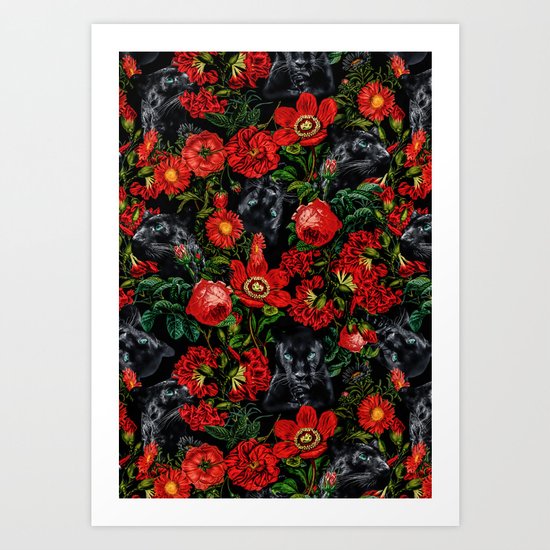 Panther and Floral Pattern XO Art Print