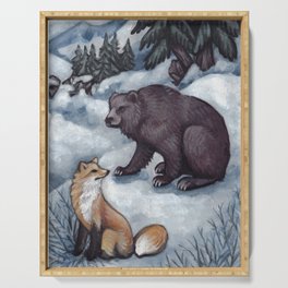 Winter meeting of Bear and Fox Serving Tray
