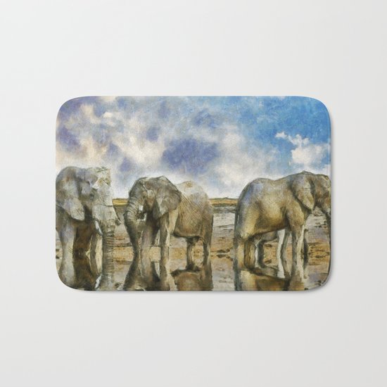 Elephants Drinking Bath Mat