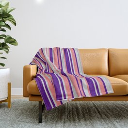 [ Thumbnail: Light Coral, Light Gray & Indigo Colored Lines Pattern Throw Blanket ]