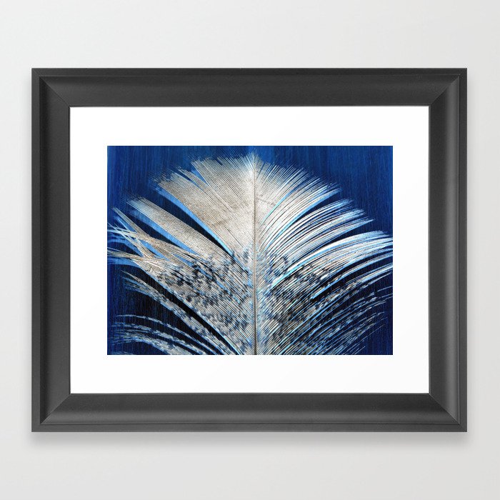 White and Blue Feather Framed Art Print