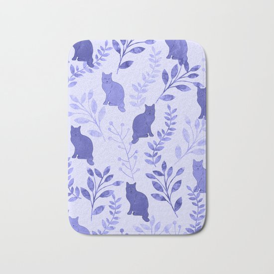 Watercolor Floral and Cat VII Bath Mat