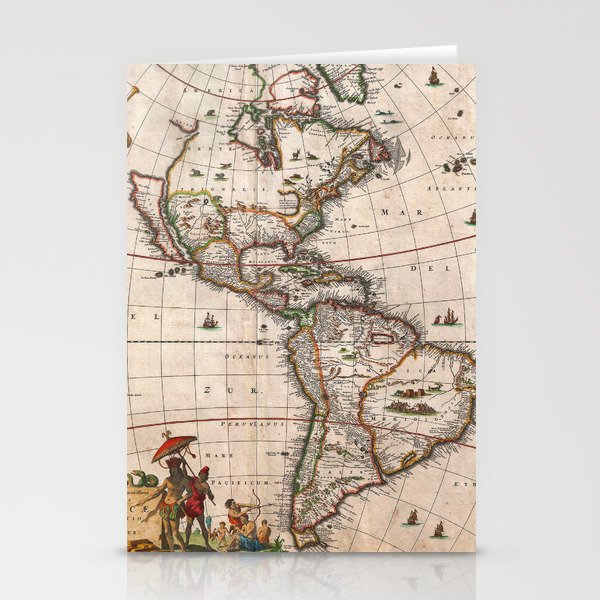 1658 Map of North America and South America with 2015 enhancements Stationery Cards