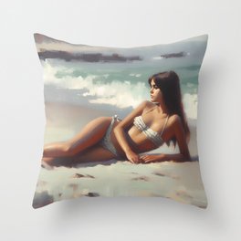Bikini Beach Babe Circa 1960 | Impressionist Portrait Throw Pillow