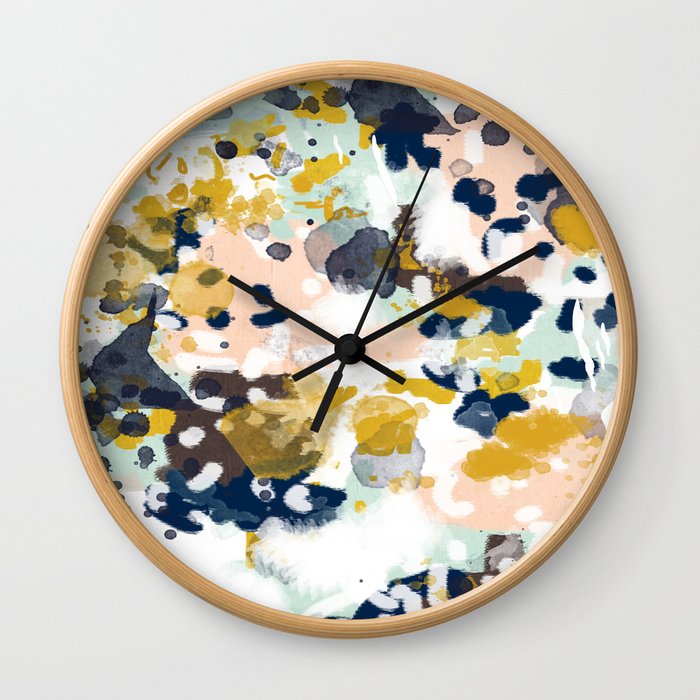 Sloane - Abstract painting in modern fresh colors navy, mint, blush, cream, white, and gold Wall Clock