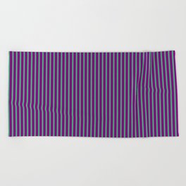 [ Thumbnail: Sea Green and Purple Colored Striped/Lined Pattern Beach Towel ]