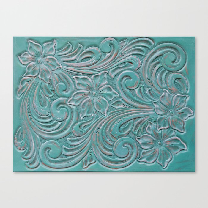 Turquoise western floral tooling Canvas Print